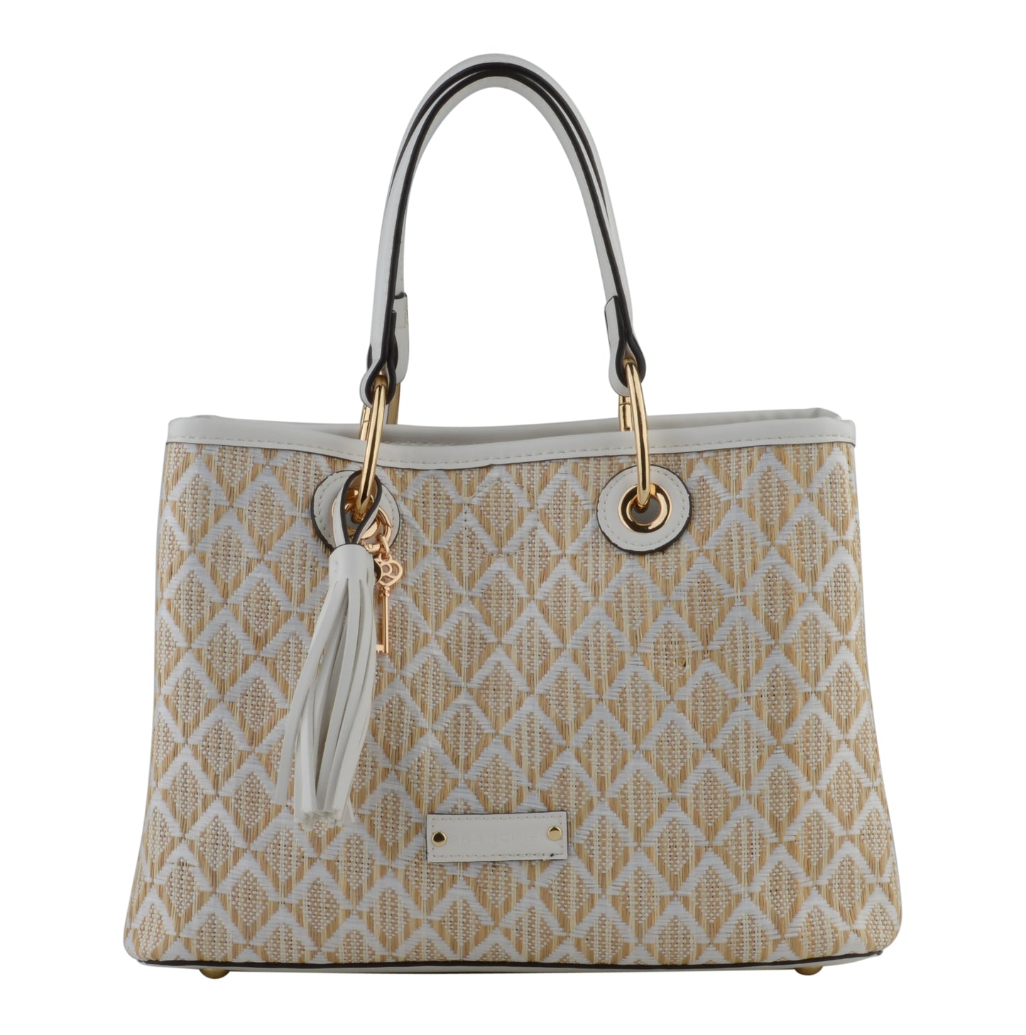 Izzy - Sac porté main beige motif /blanc