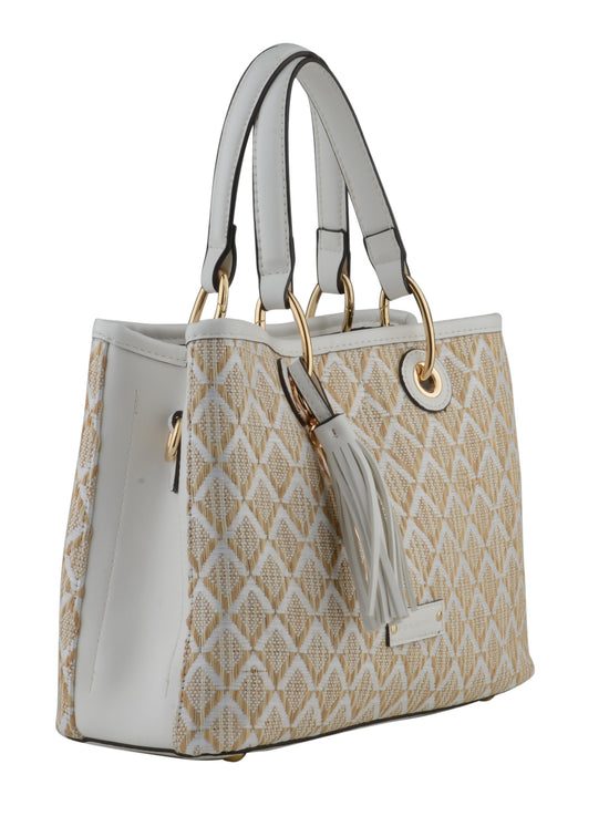 Izzy - Sac porté main beige motif /blanc