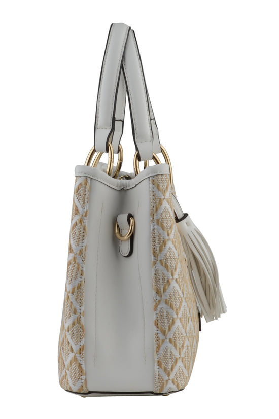 Izzy - Sac porté main beige motif /blanc