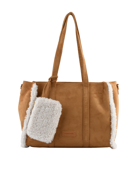 Roselyne - Sac porté épaule camel/blanc